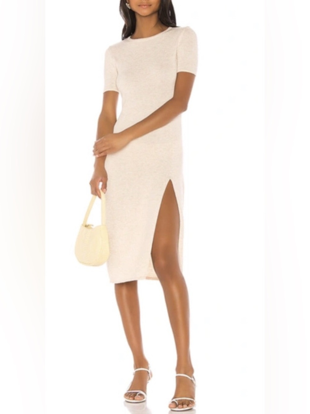 Song of Style Cream Midi Knit Dress with Side Slit